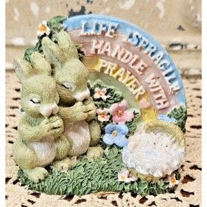 Hermitage Pottery Animal Sayings Rabbits "Life is Fragile, Handle w/ Prayer"